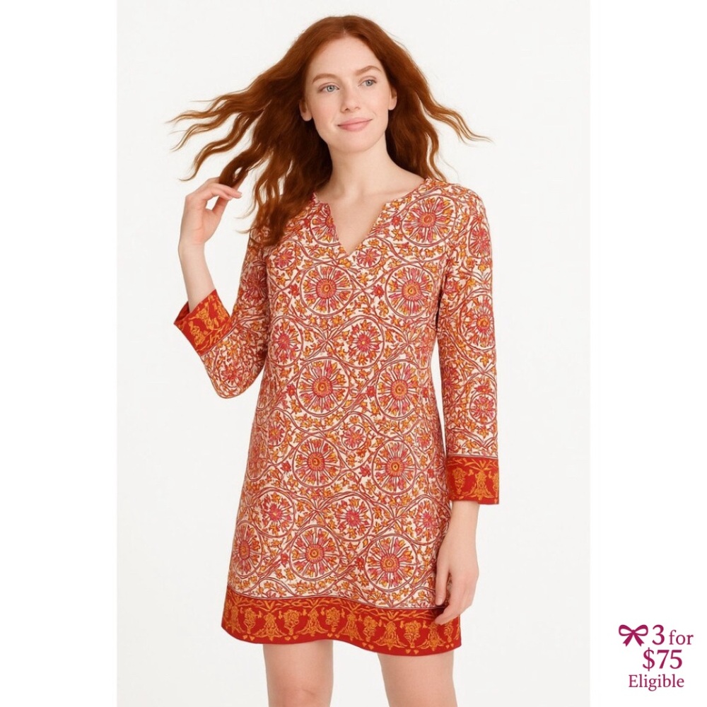 🎀 Coolibar UPF 50+ Tunic Dress Women's M Floral Geometric Boho Cotton Blend